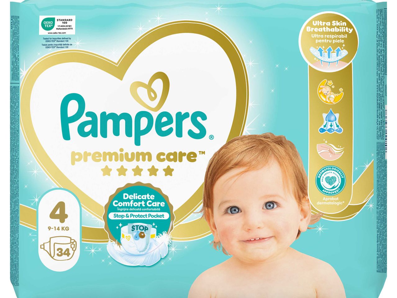 Pampers Premium Care 4-es pelenkák, 9-14 kg-os babáknak.