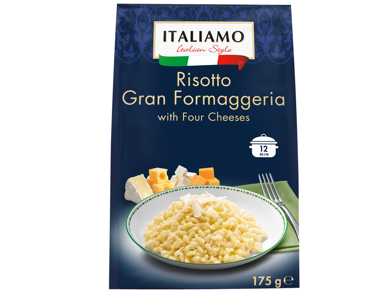 Italiamo Italian Style Risotto Gran Formaggeria with Four Cheeses, 175g package.