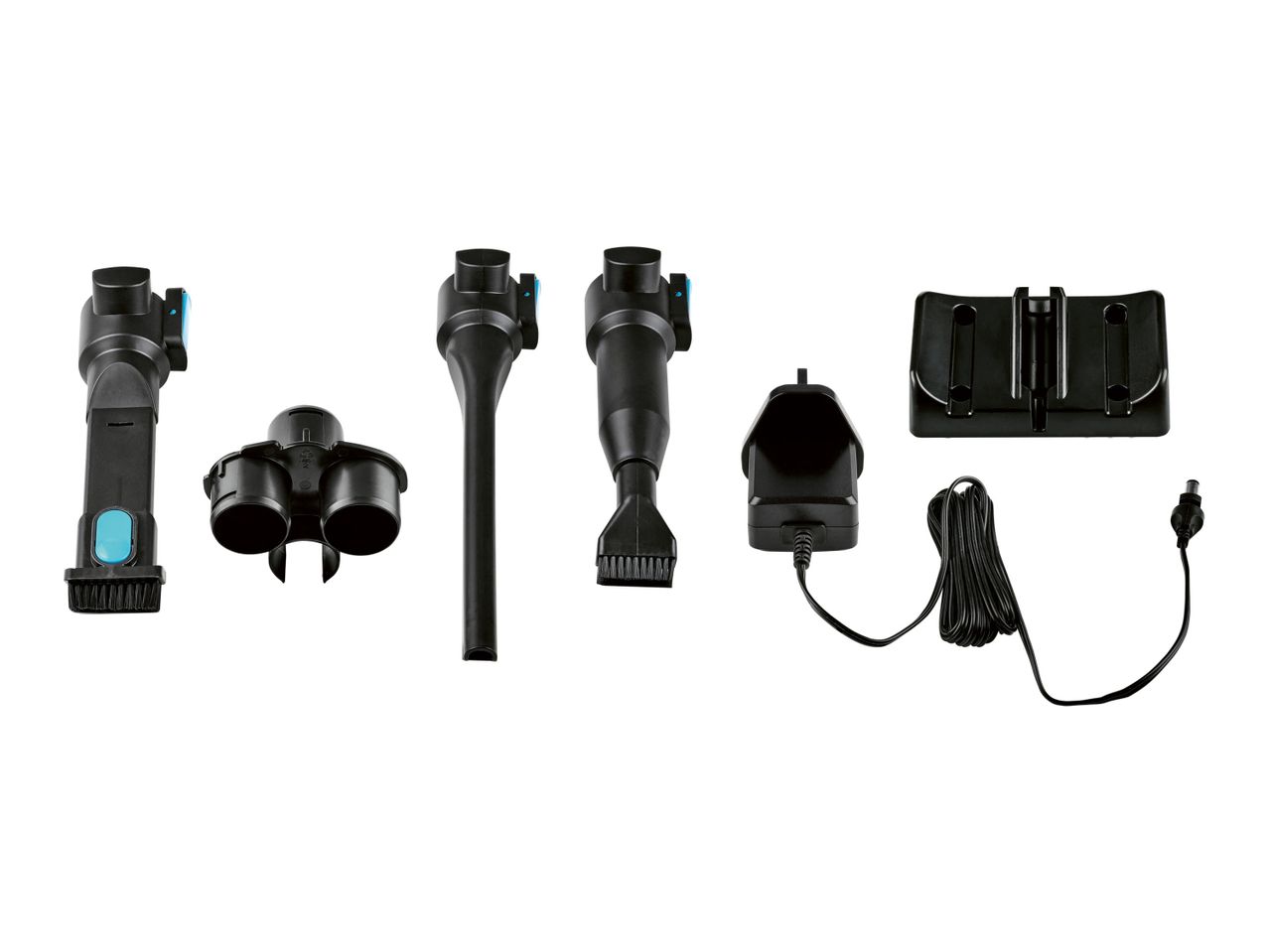 A set of black tactical night vision goggles and accessories, including a head mount, power supply, and carrying case.