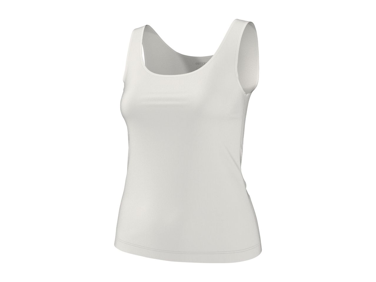 White women's tank top with a scoop neck and a fitted silhouette