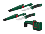 Zwei Parkside-Messer mit Scheiden und ein Messerschärfer.
