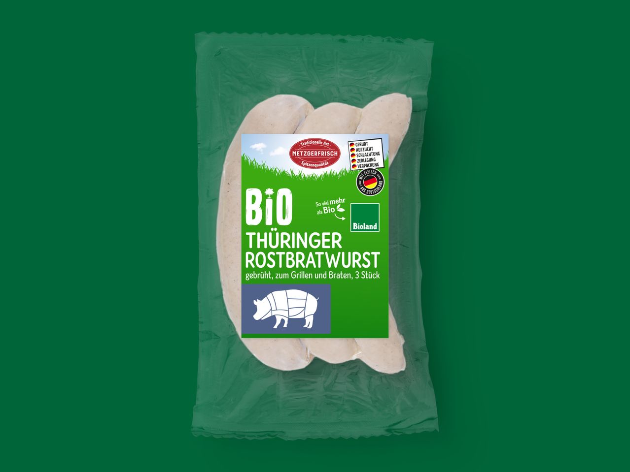 Bioland Bio Thüringer Rostbratwurst, 3 Stück.