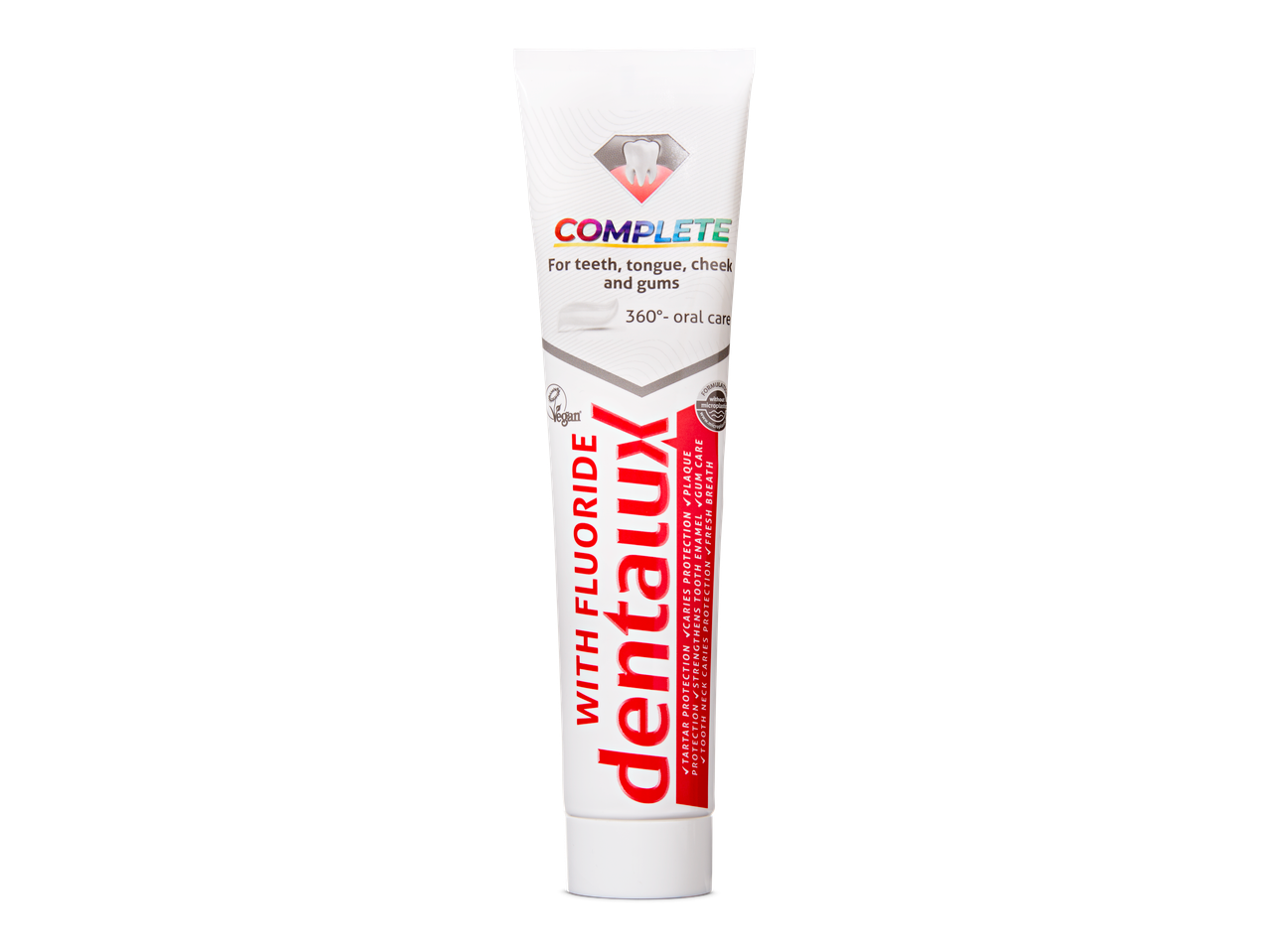 Dentaux Complete: Vegan fluoride tandpasta voor complete mondverzorging.