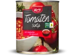Kania tomatensoepblik met soepballen en vermicelli, met een 'Beter Leven' keurmerk.