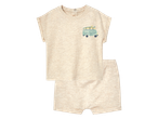 Bež dječji komplet s majicom kratkih rukava i kratkim hlačama s printom kombija za surfanje.