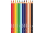 A row of twelve Crelando colored pencils in various colors, from red to black.