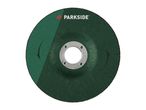 Green grinding disc with a metal center and directional arrows