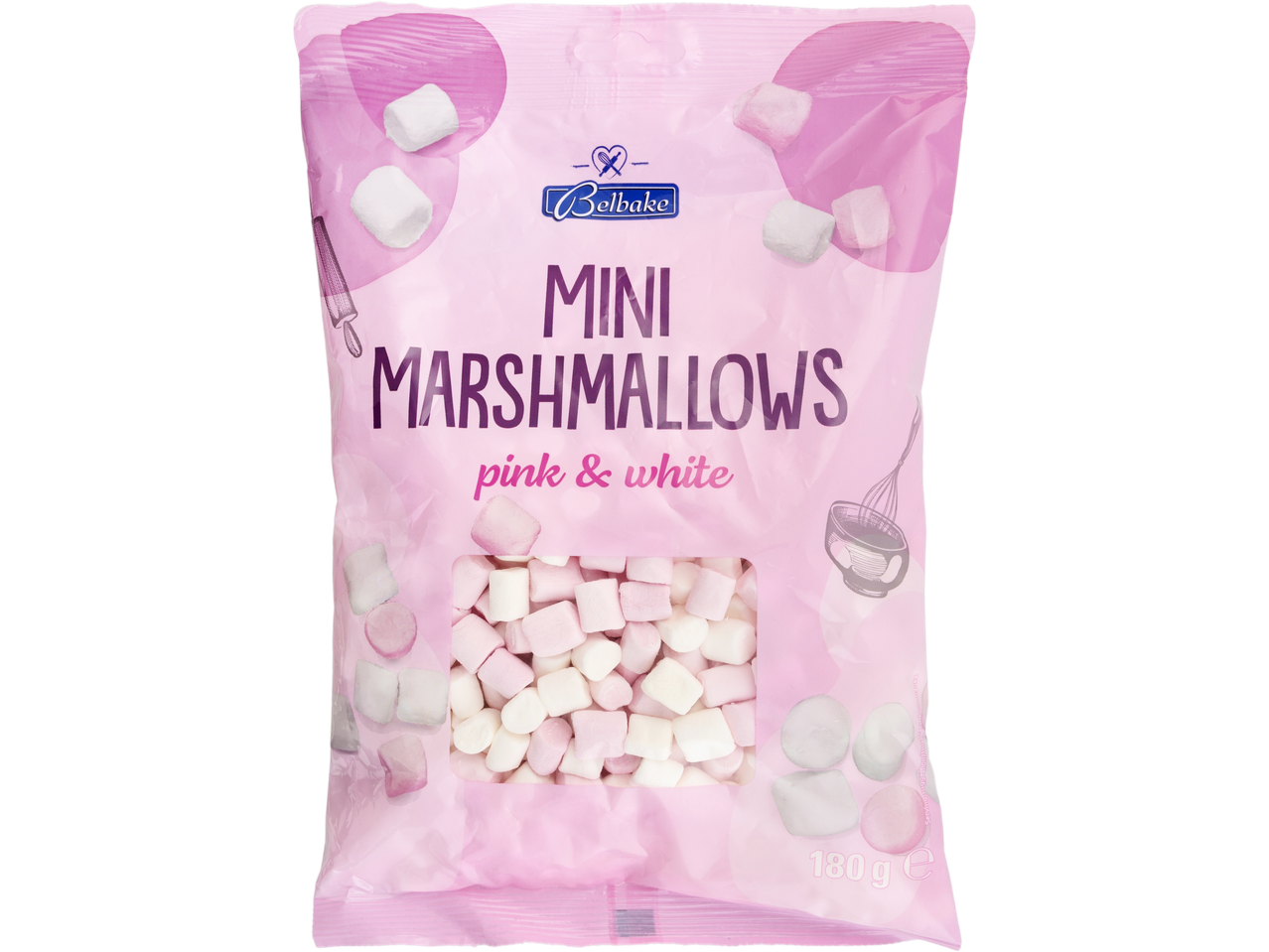 Belbake mini marshmallows, pink & white, 180g.