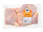 Perna de frango com costa embalada a vácuo, pronta para fritar, grelhar ou guisar.