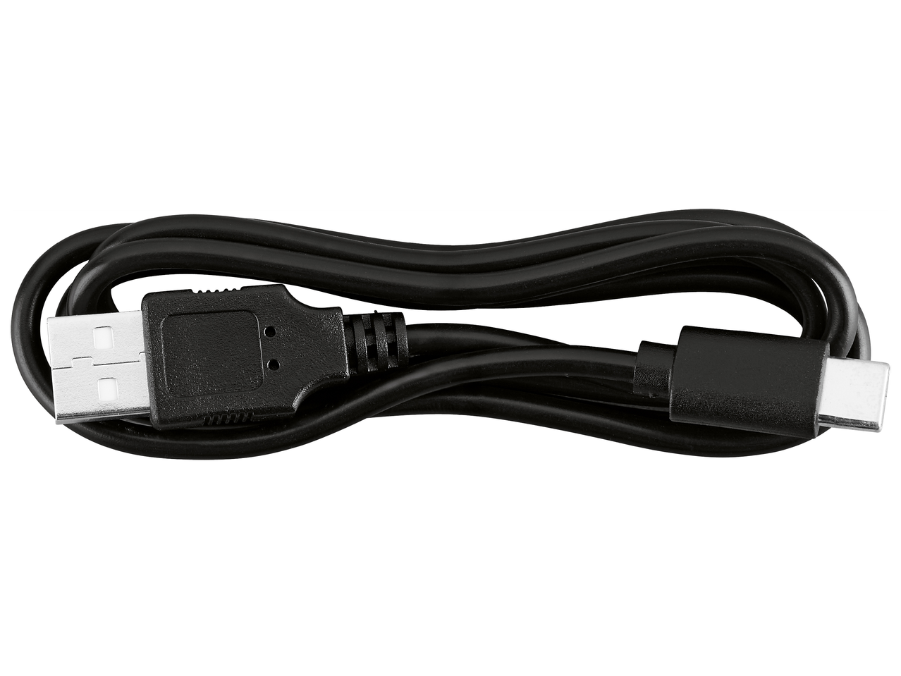 Черен USB-A към USB-C кабел, навит на руло