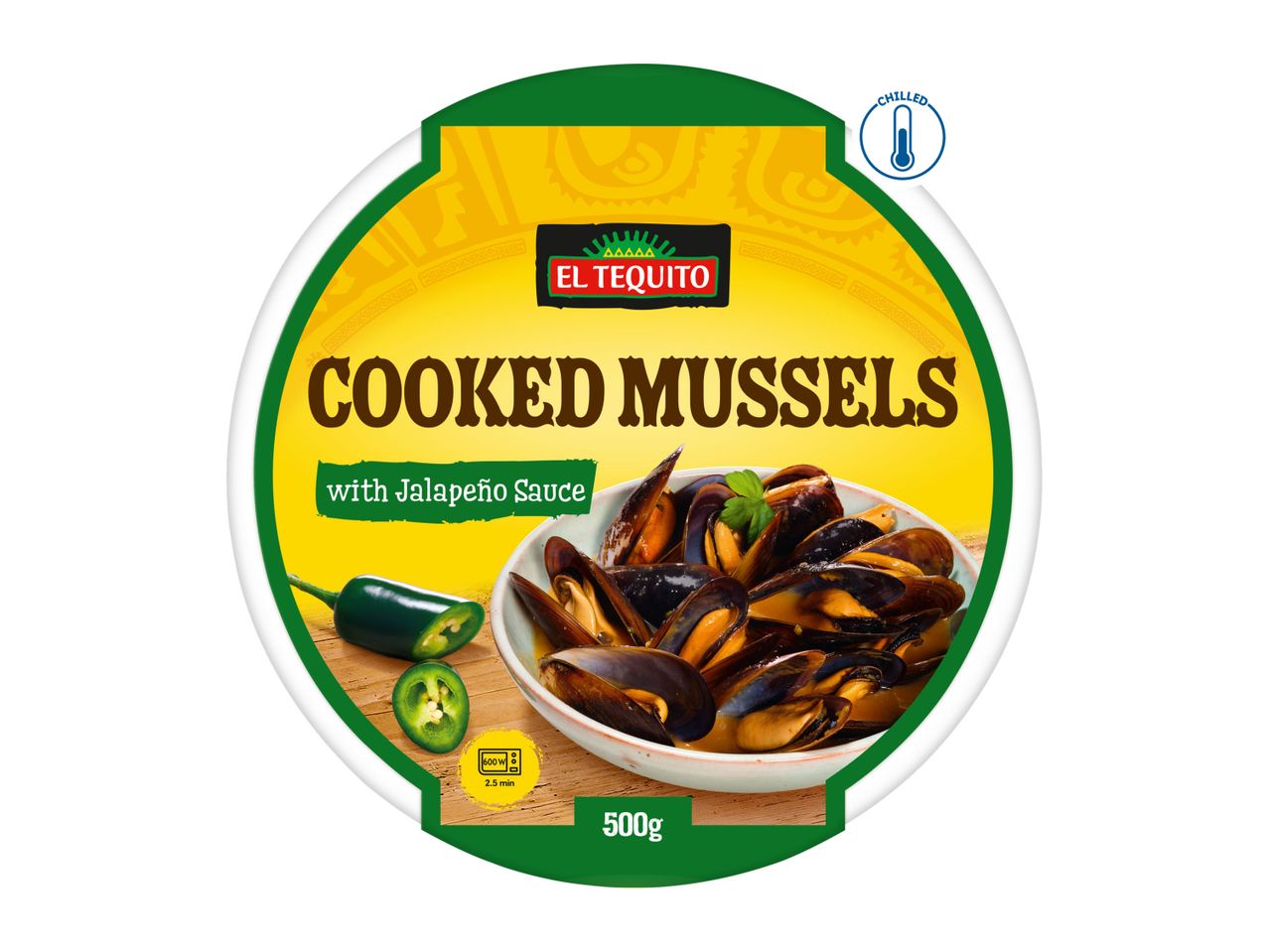 El Pescador Cooked Mussels in a jar with jalapeños.
