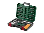 Open tool case with chainsaw sharpening files and accessories