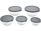 SILVERCREST® Glass Bowl Set with five clear bowls and grey lids