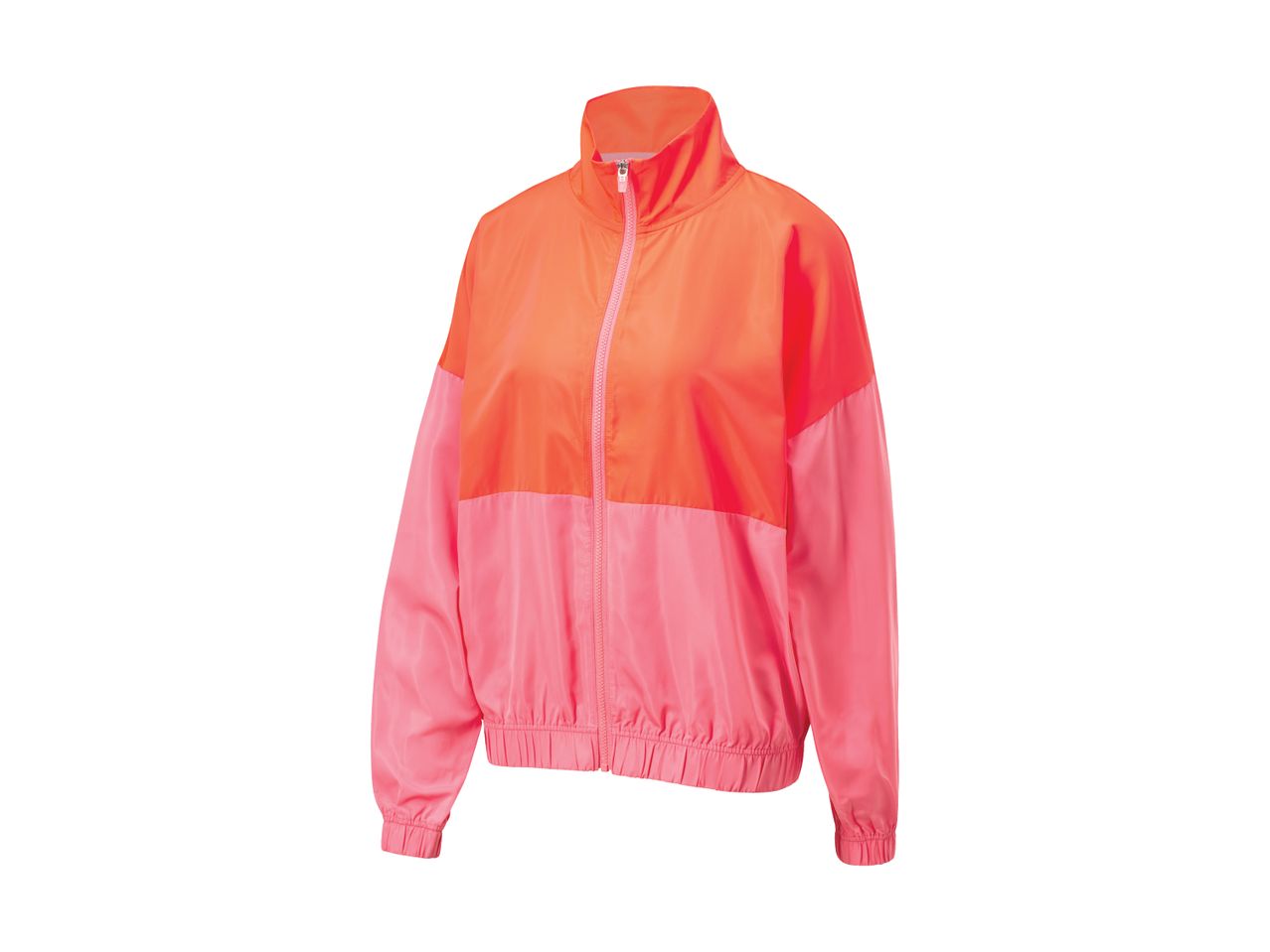 En lyserød og orange Puma vindjakke.