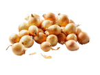 Um monte de cebolas pequenas amarelas.