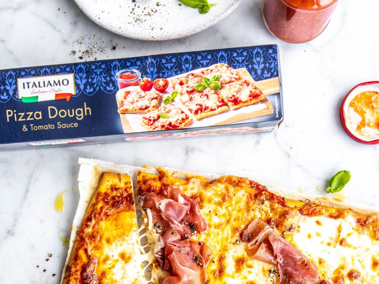 Prosciutto pizza and Italamo pizza dough.