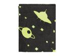 Black glow-in-the-dark blanket with alien and planet designs.