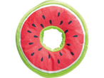 A watermelon-shaped plush toy with a hole in the center.