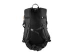 Black backpack with mesh back panel and orange accents.