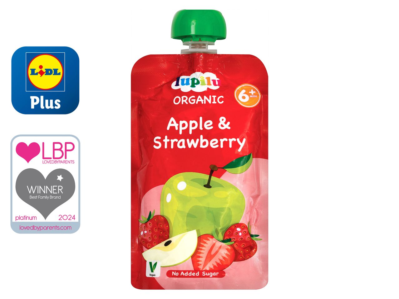 Go to full screen view: Lupilu Organic Baby Fruit Pouches Stage 1 Apple and Stawberry - Image 1