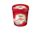 Червена опаковка сладолед с вкус на лайм и малина, с надпис „Premium Lime & Raspberry Italian Style Ice Cream“.