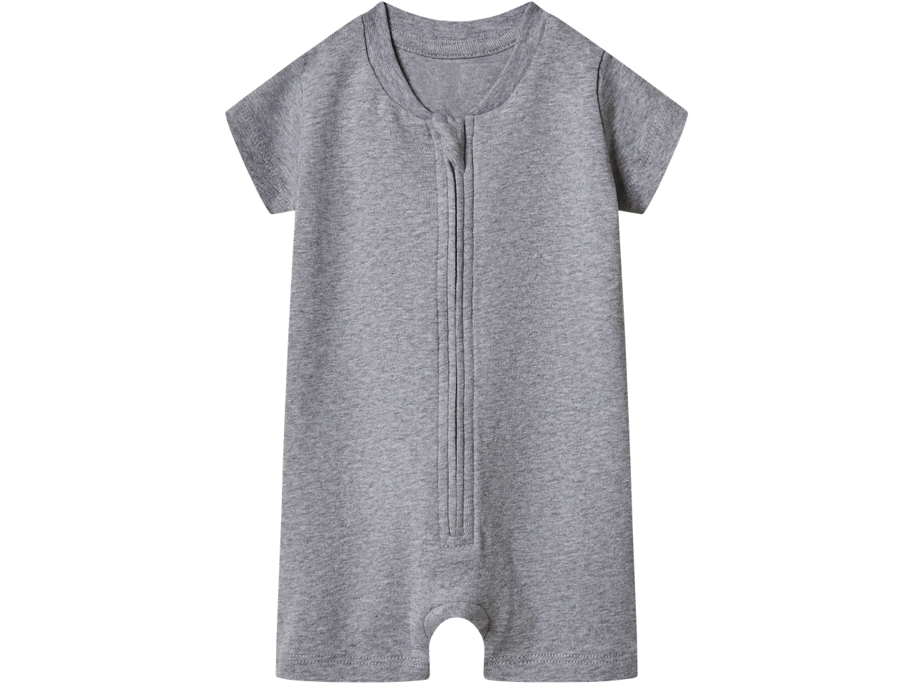 Pelēks zīdaiņu īsroku pidžama ar rāvējslēdzēju priekšpusē