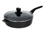 Deep frying pan with a glass lid and helper handle