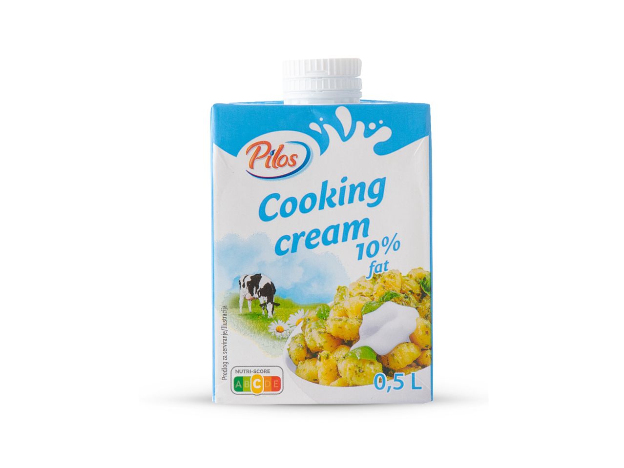 Kutija Pilos vrhnja za kuhanje s 10% masti i oznakom Nutri-Score.