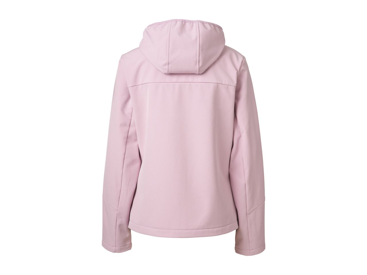 Women's pink softshell jacket with a hood, back view