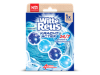 Verpakking van een toiletblok met oceaanfrisheid, 24/7 actieve frisheid en vuilbescherming.