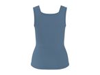 Back view of a women's ribbed tank top in a solid blue color.
