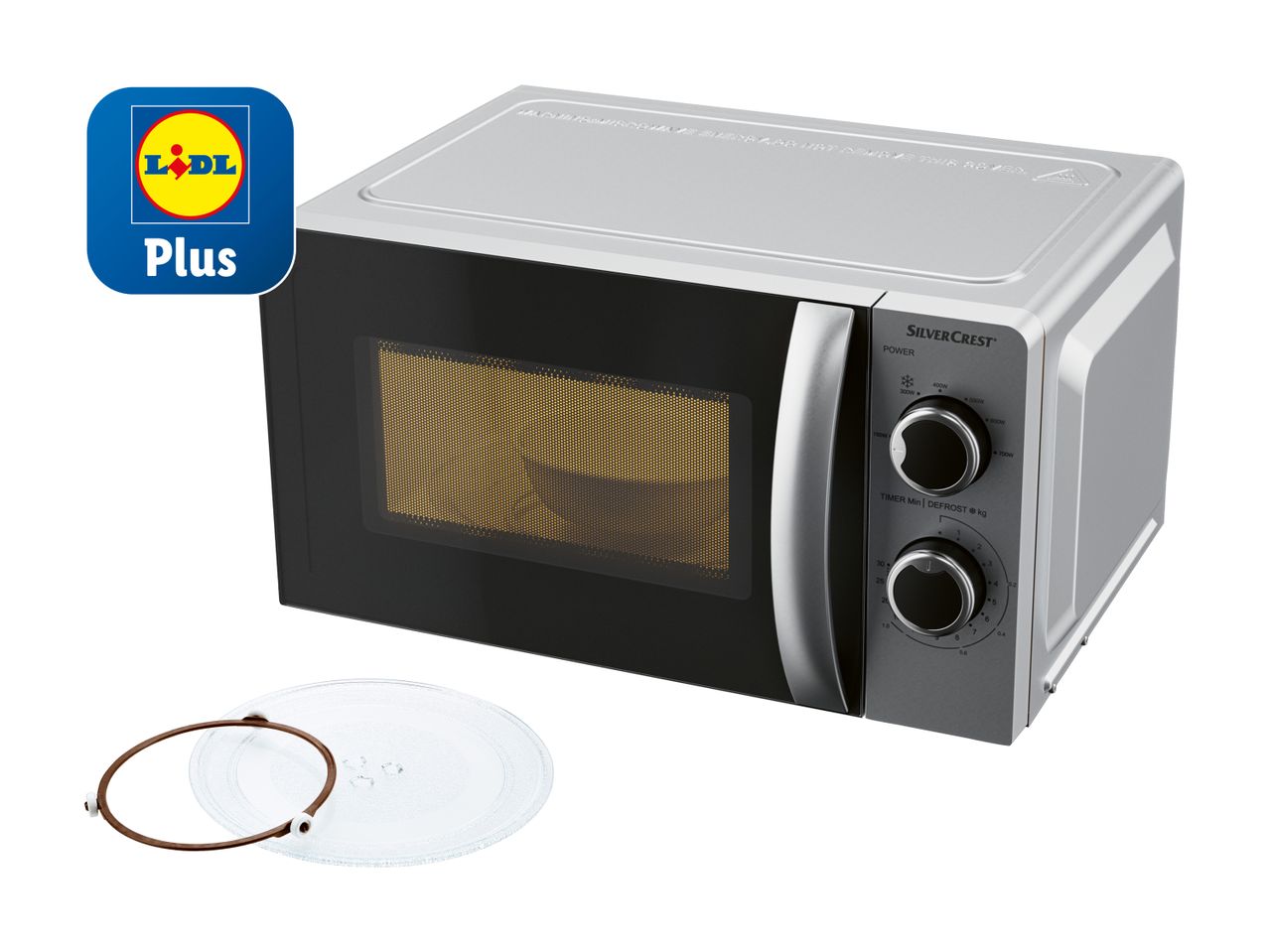 SilverCrest Mikrowelle von Lidl Plus mit Drehteller.