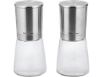 Două râșnițe de sare și piper din oțel inoxidabil și sticlă, cu logo-ul SilverCrest.