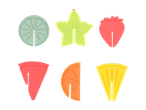 Fruit-shaped bookmarks set: lemon, star fruit, strawberry, watermelon, orange, and pineapple.