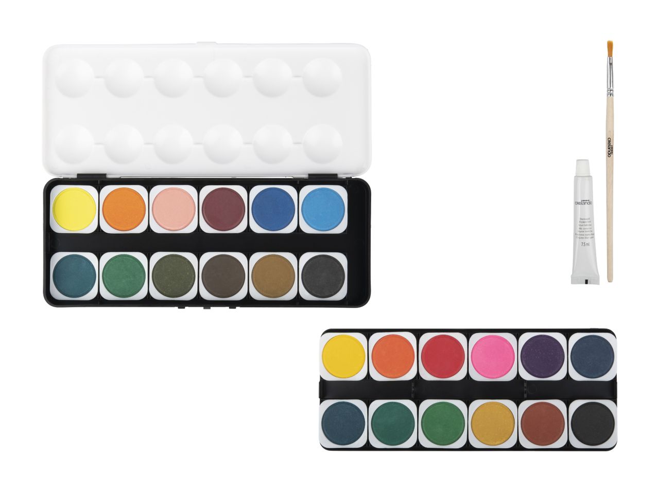 Palette di 12 acquerelli con pennello.