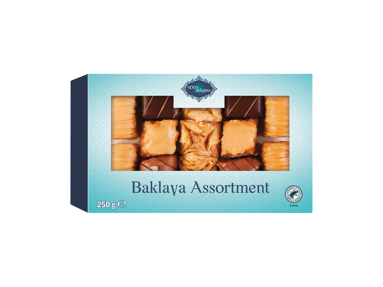 1001 Delights Baklava Assortment: Gift box of baklava.