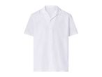 White short-sleeved button-up shirt with a camp collar.
