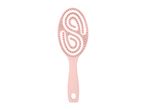 Pink hairbrush with a unique spiral design and small bristles, isolated on a white background.