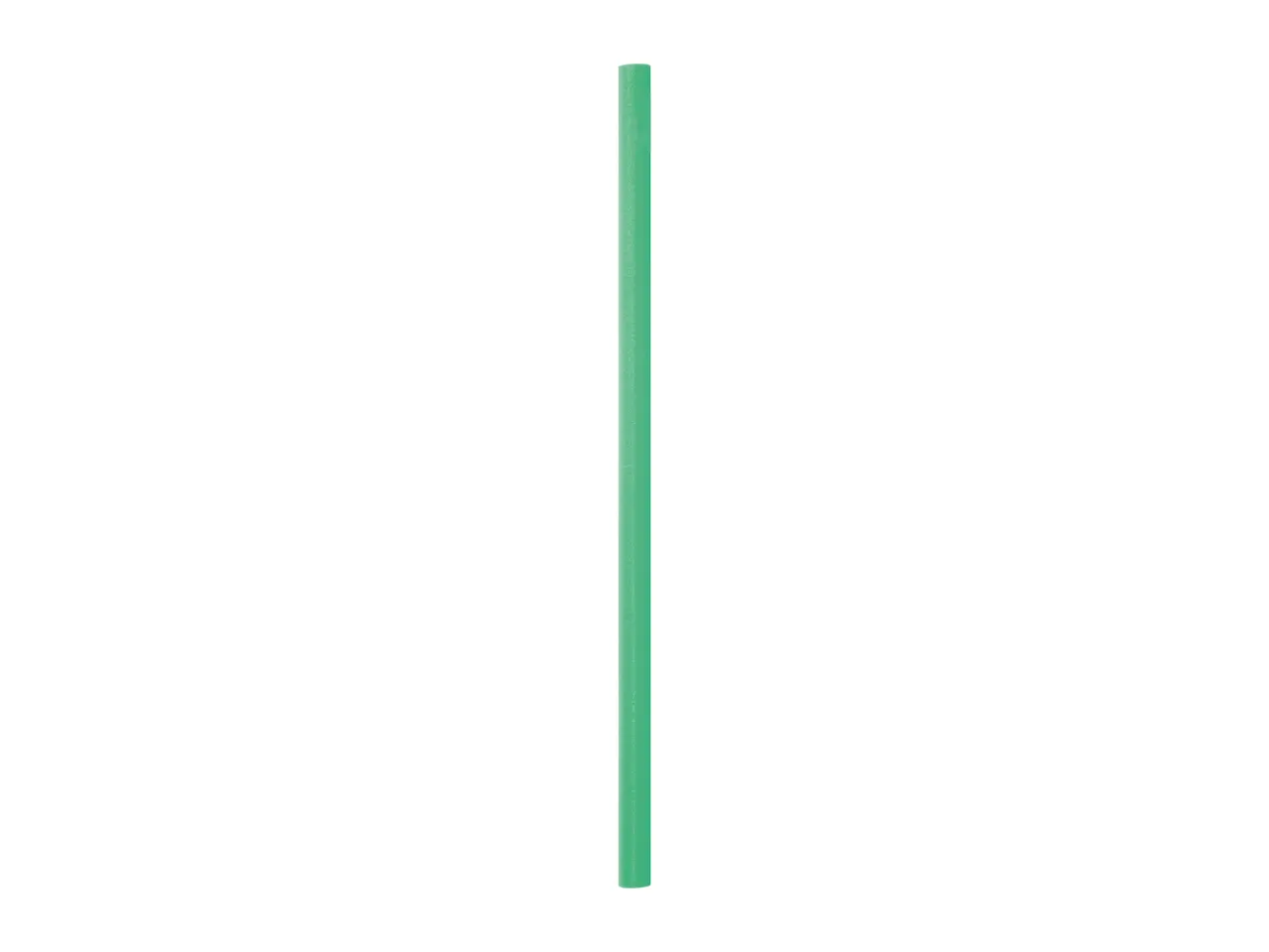 Single green drinking straw standing upright on a white background