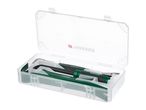 A clear plastic case containing green and black Parkside pry tools.