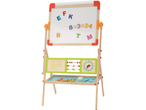 Lupilu kids' wooden easel with a whiteboard, abacus, clock, and magnetic letters
