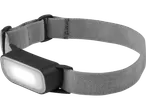 Headlamp with grey strap.