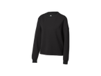 Black long-sleeved sweatshirt with a round neck and a small white logo on the front.