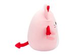 Pink devil plush toy with red horns, wings, and tail