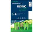 TRONIC rechargeable AAA batteries (4 pack), 1000 mAh, 1.2V.
