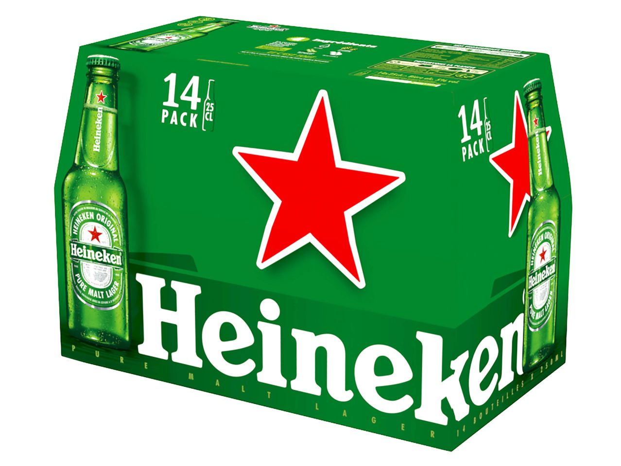 Boîte de 14 bouteilles de bière Heineken.