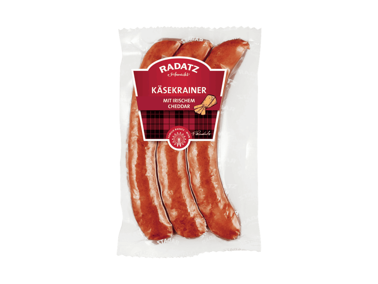 Drei Kaiser-Bratwürste in einer Plastikverpackung.