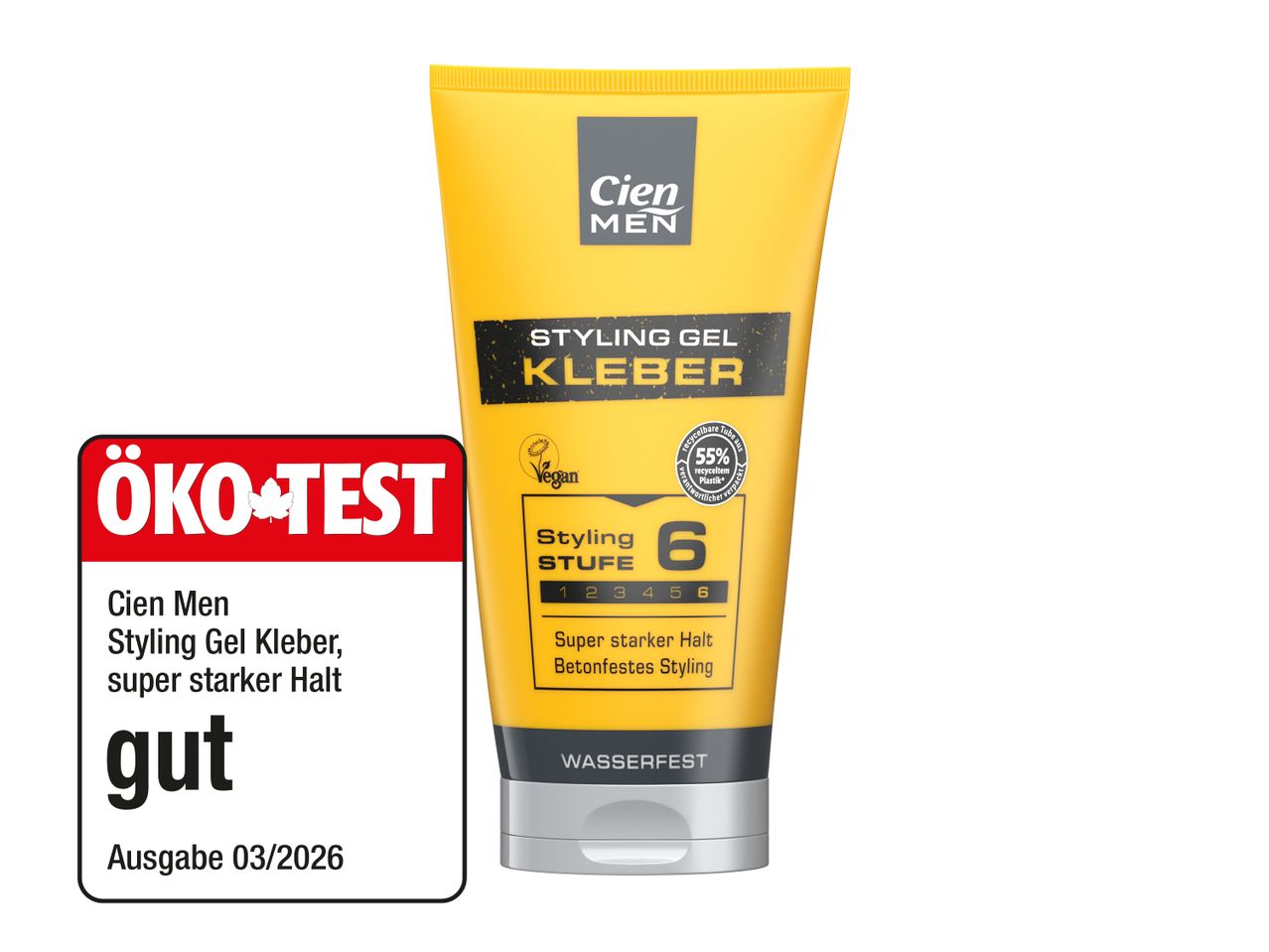 Styling Gel für Männer mit starkem Halt, wasserfest und vegan, ausgezeichnet mit „gut“ von ÖKO-TEST.