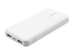 White power bank with multiple USB ports and a power button.