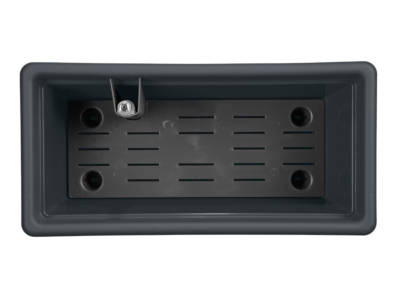 Dark grey rectangular self-watering planter with a water level indicator